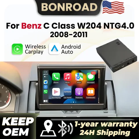 Decodificador inalámbrico CarPlay BONROAD para Mercedes Benz Clase C W204 C204 2008 2009 2010 2011 NTG4.0 NTG 4,0 con Android Auto Mirror Link AirPlay BT módulo de navegación GPS