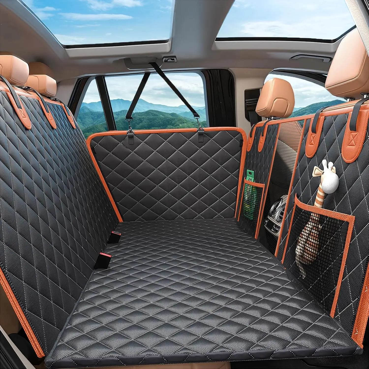 Waterproof Dog Car Seat Cover with Hard Bottom, Mesh Window & Storage Bag for SUV Truck
Waterproof Dog Car Seat Cover with Hard Bottom, Mesh Window & Storage Bag for SUV Truck