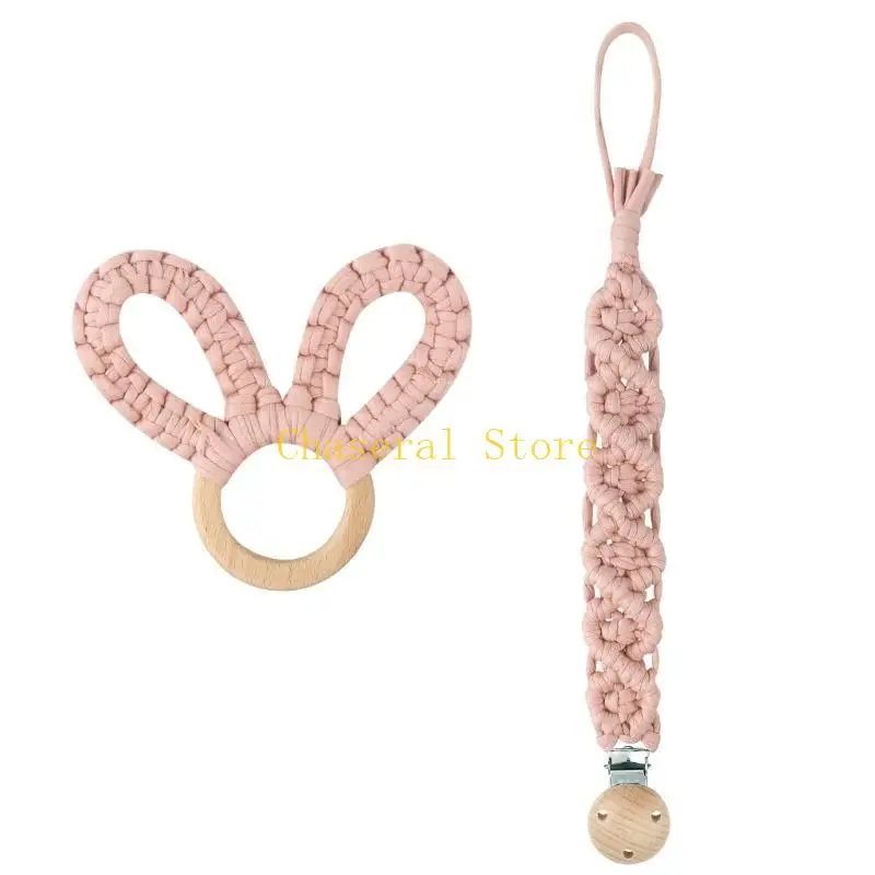 E7CE Wooden Teether Rings & Crochet Pacifier Clip Bunny Ear Rattle Teething Toy Soother Clip Unisex Nipple Chain Infant Gift
E7CE Wooden Teether Rings & Crochet Pacifier Clip Bunny Ear Rattle Teething Toy Soother Clip Unisex Nipple Chain Infant Gift