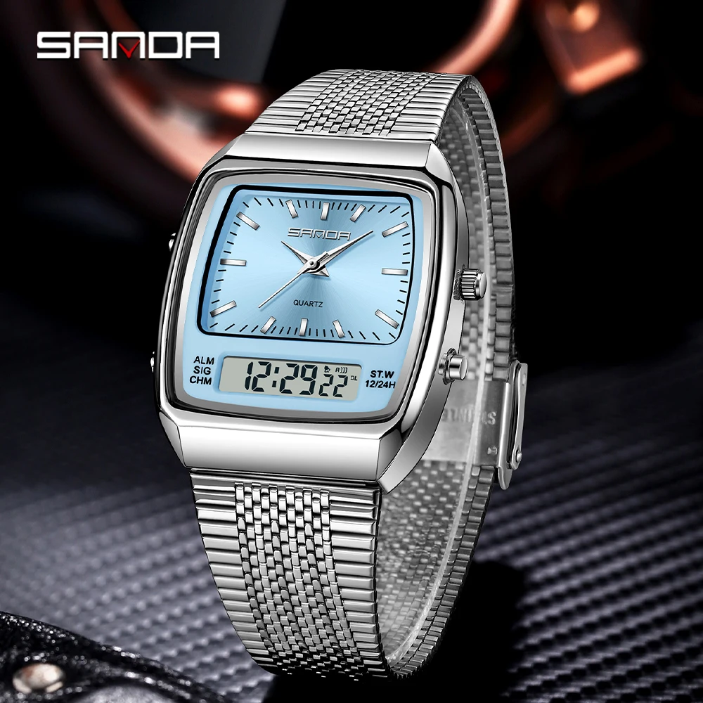 SANDA 3393 Men's Business Watch Fashion Trend Night Light Waterproof Dual Display Steel Belt Watch Wine Bucket Mens Watches
SANDA 3393 Men's Business Watch Fashion Trend Night Light Waterproof Dual Display Steel Belt Watch Wine Bucket Mens Watches 