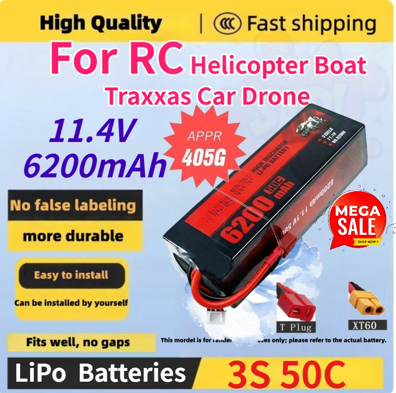 11.1V 6200mAh 3S 50C LiPo Rechargeable Batteries for RC Model Helicopter Boat Traxxas Car Drone High Magnification battery
11.1V 6200mAh 3S 50C LiPo Rechargeable Batteries for RC Model Helicopter Boat Traxxas Car Drone High Magnification battery