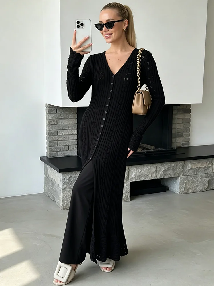 Trendix Elegant Knit Cardigan Dress For Women Street Vintage V Neck Long Sleeve Casual Dresses Party Hollow Out Cover Up Dress
Trendix Elegant Knit Cardigan Dress For Women Street Vintage V Neck Long Sleeve Casual Dresses Party Hollow Out Cover Up Dress