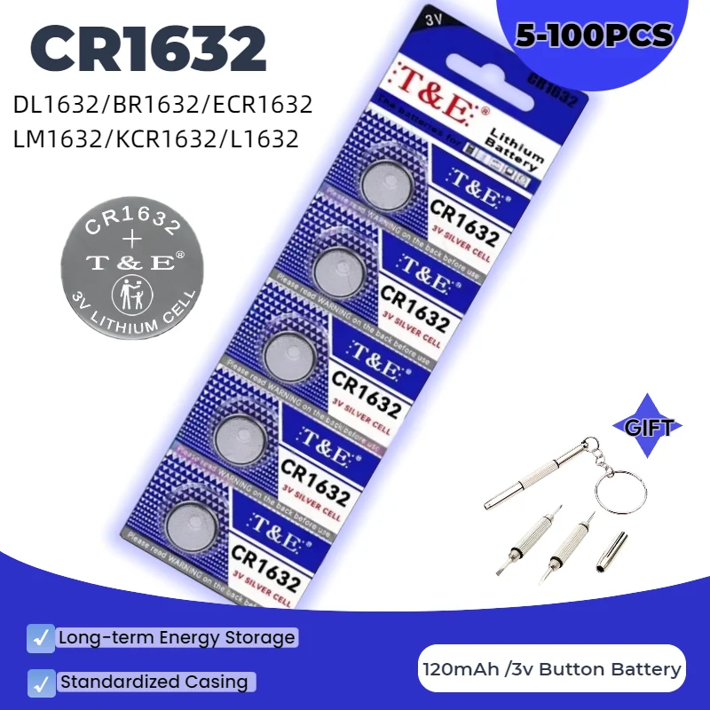 5PCS-100PCS CR1632 3V 120mAh Lithium Button Batteries DL1632 BR1632 ECR1632 LM1632 Coin Cell for Toys Car Key Remote Watch Clock
5PCS-100PCS CR1632 3V 120mAh Lithium Button Batteries DL1632 BR1632 ECR1632 LM1632 Coin Cell for Toys Car Key Remote Watch Clock