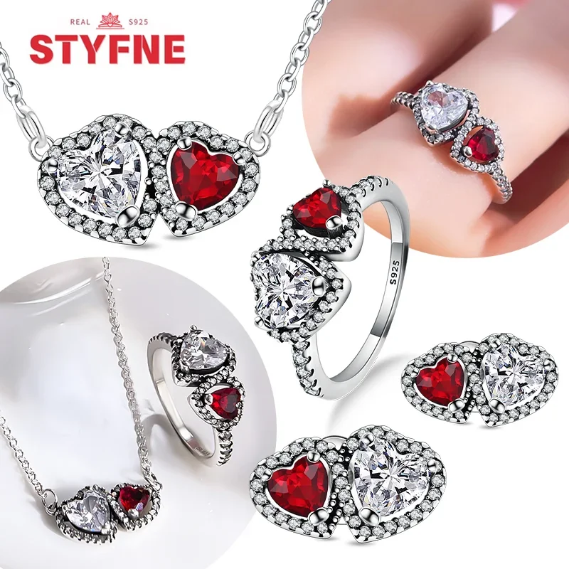 Silver S925 Shiny Red Heart-shaped Jewelry Sets Double Heart Classic Ring Necklace Earrings Luxury Fine Jewelry Gifts for Women
Silver S925 Shiny Red Heart-shaped Jewelry Sets Double Heart Classic Ring Necklace Earrings Luxury Fine Jewelry Gifts for Women