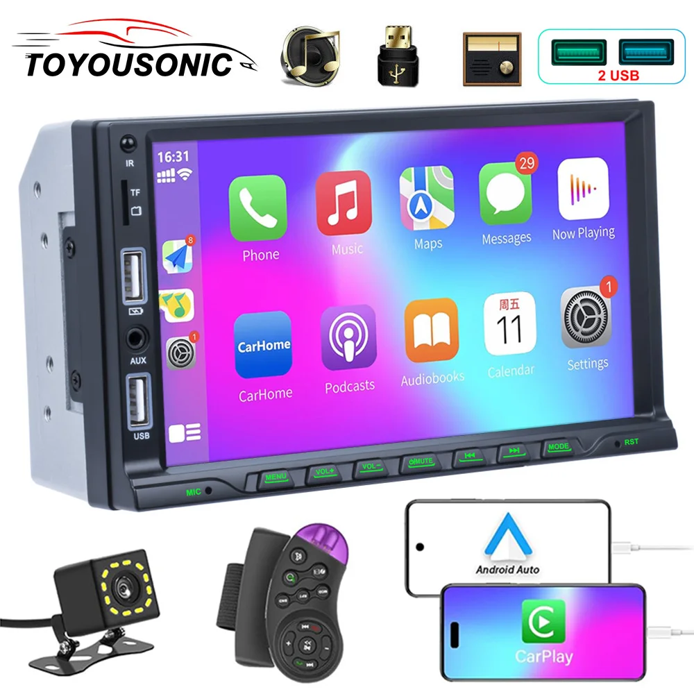 TOYOUSONIC 7 inch Car Radio Universal Multimedia Player Bluetooth USB TF FM Carplay Car Stereo Android Auto 2 Din MP5 Head Unit
TOYOUSONIC 7 inch Car Radio Universal Multimedia Player Bluetooth USB TF FM Carplay Car Stereo Android Auto 2 Din MP5 Head Unit