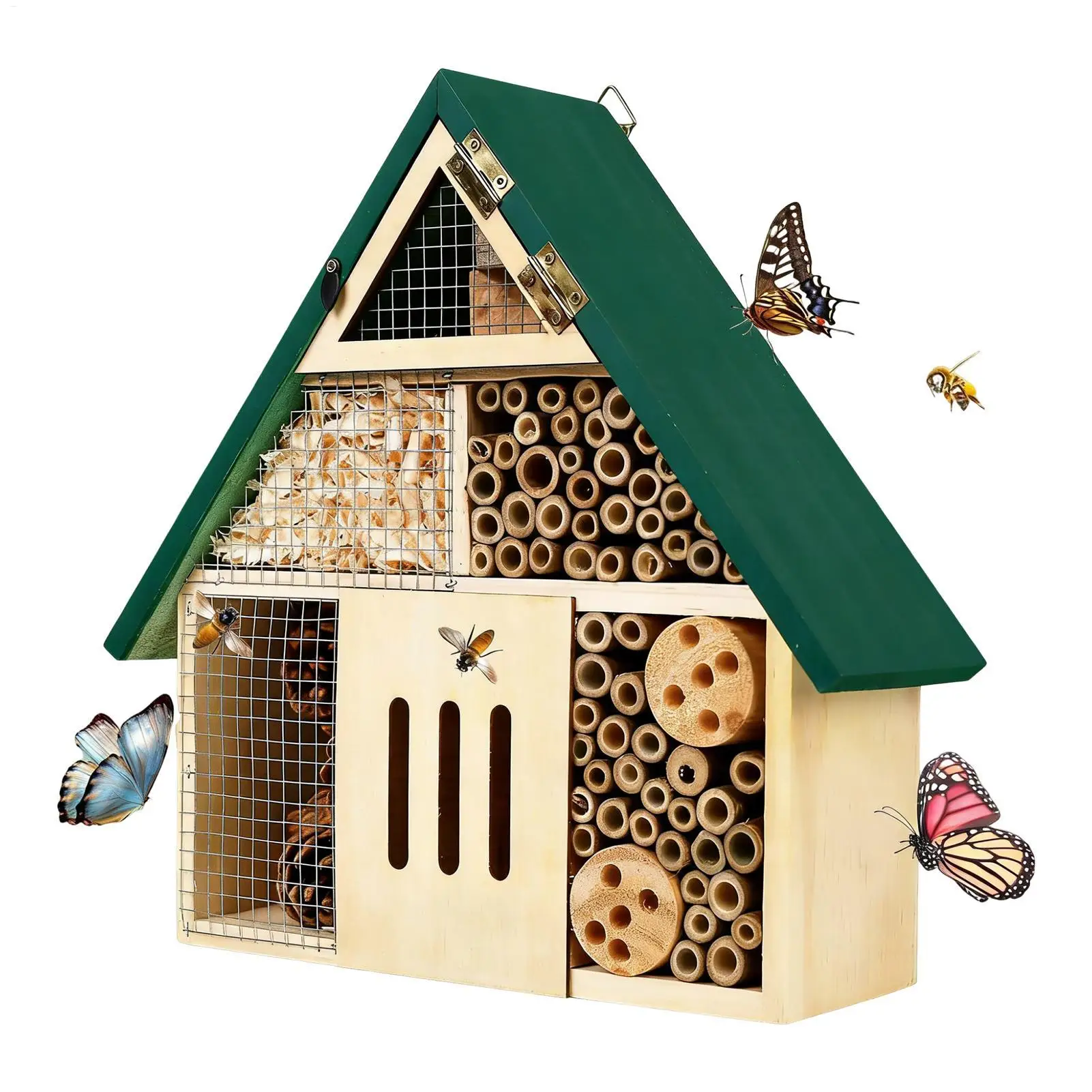 Insect Hotel Bee House Wooden Weatherproof Ladybug House Hanging Butterfly Shelter Solitary Bee Habitat for Garden Yard Balcony
Insect Hotel Bee House Wooden Weatherproof Ladybug House Hanging Butterfly Shelter Solitary Bee Habitat for Garden Yard Balcony