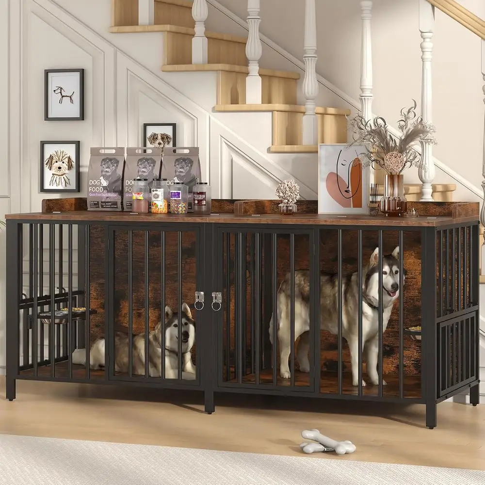 78 Inch XL Wooden Dog Crate with Rotatable Stainless Bowls for Large or Multiple Dogs - Indoor Heavy Duty Kennel
78 Inch XL Wooden Dog Crate with Rotatable Stainless Bowls for Large or Multiple Dogs - Indoor Heavy Duty Kennel