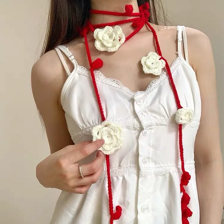 Original Design Handmade Knitted Rose Long Choker Sweet and Cool Style Niche Long Neck Chain Fashionable Scarf Belt
Original Design Handmade Knitted Rose Long Choker Sweet and Cool Style Niche Long Neck Chain Fashionable Scarf Belt