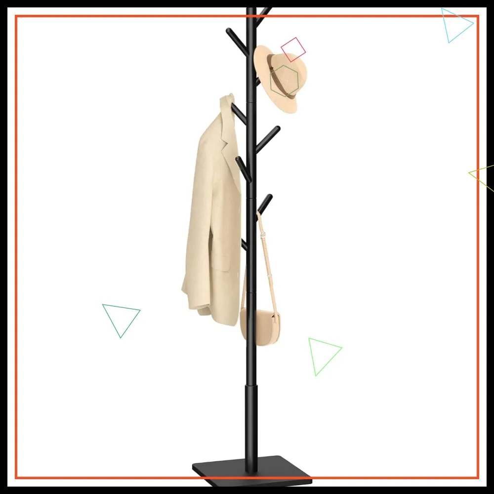 Sturdy Wood Coat Rack with 8 Hooks, Adjustable Height for Bedroom Hallway Office, Black Square Base Stand
Sturdy Wood Coat Rack with 8 Hooks, Adjustable Height for Bedroom Hallway Office, Black Square Base Stand
