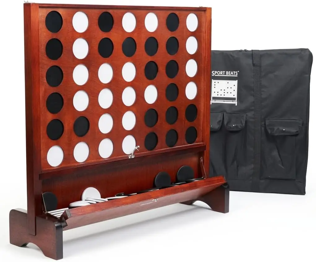 Wooden 4 in a Row Game with Catch Tray, Wall-Mountable, Indoor Outdoor, Carry Case
Wooden 4 in a Row Game with Catch Tray, Wall-Mountable, Indoor Outdoor, Carry Case