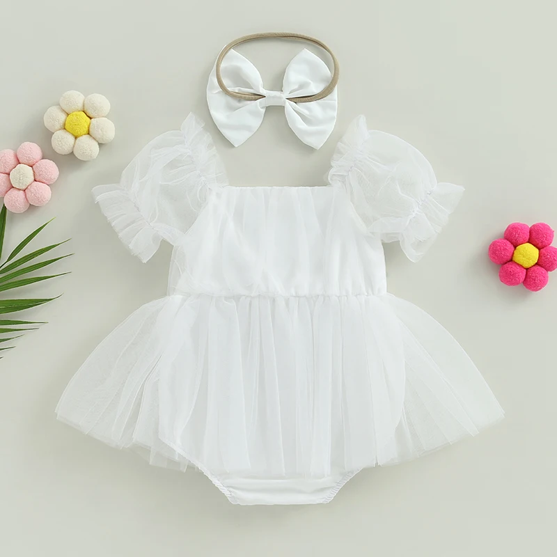 2Pcs Clothes Baby Girl Short Sleeve Bow Front Romper Tulle Dress with Headband Set Summer Outfits
2Pcs Clothes Baby Girl Short Sleeve Bow Front Romper Tulle Dress with Headband Set Summer Outfits