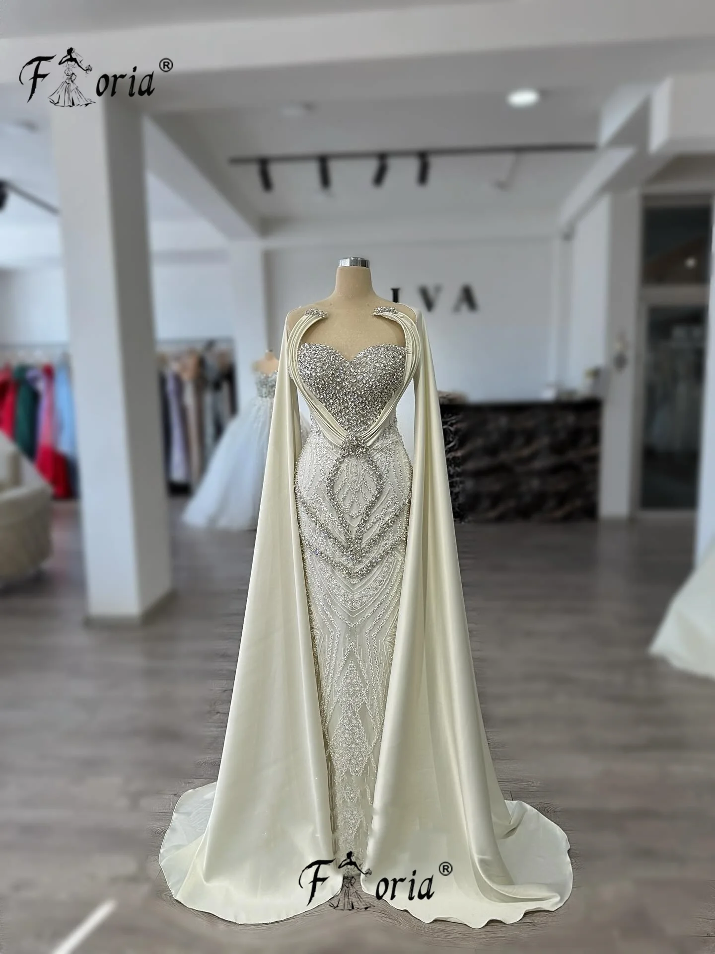 Luxury Dubai Woman Ivory Wedding Dress with Long Cape Crystals Lace Mermaid Formal Evening Gowns Robe de soiree Customized 2025
Luxury Dubai Woman Ivory Wedding Dress with Long Cape Crystals Lace Mermaid Formal Evening Gowns Robe de soiree Customized 2025