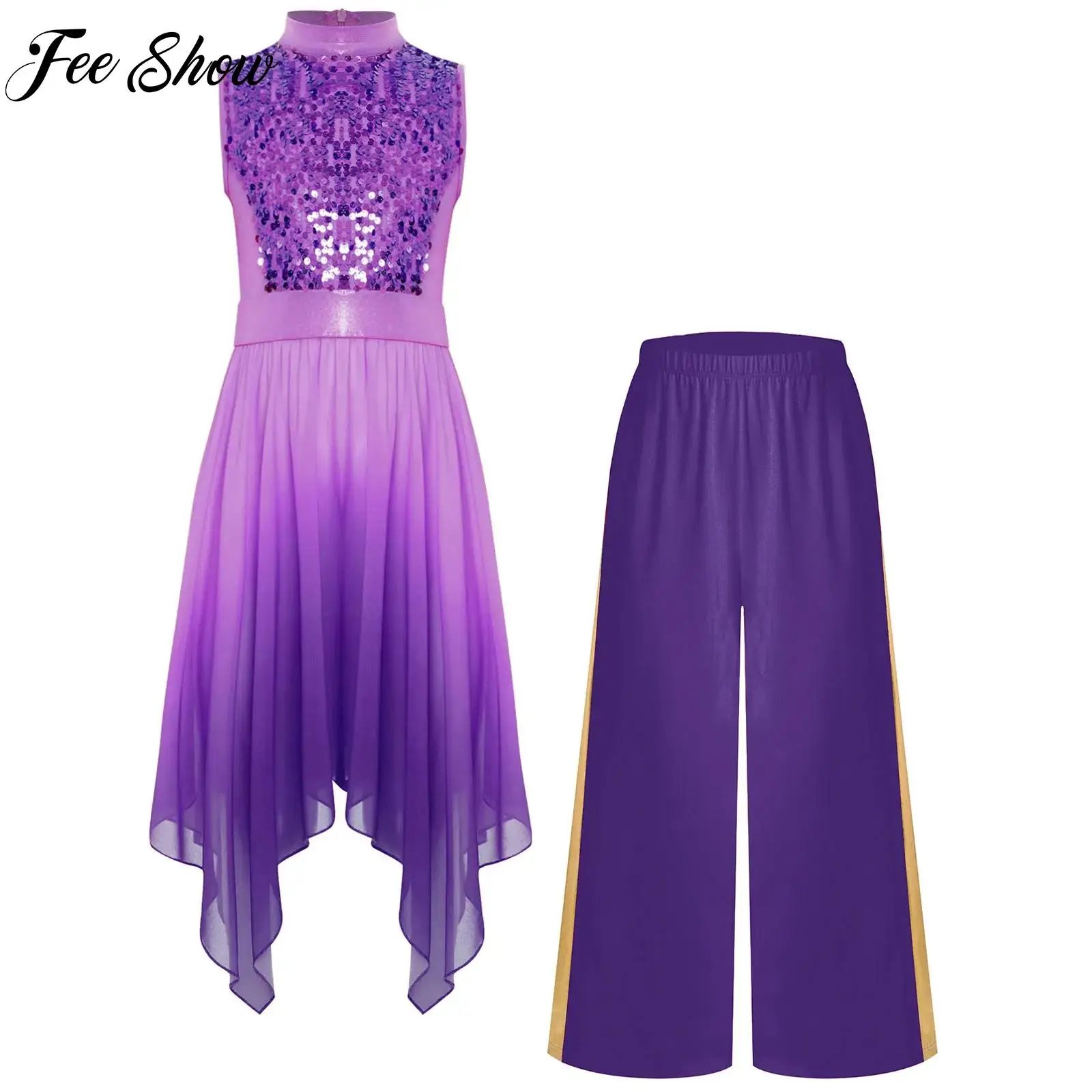 Kids Girls Liturgical Worship Praise Dance Outfit Sleeveless Sequins Bodice Tunic Dress with Pants Set for Lyrical Modern Dance
Kids Girls Liturgical Worship Praise Dance Outfit Sleeveless Sequins Bodice Tunic Dress with Pants Set for Lyrical Modern Dance