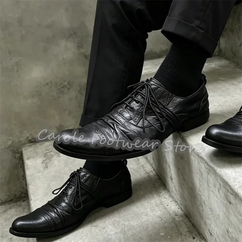 Vintage Black Leather Oxford Shoes Male Lace-Up Pointed Toe Casual Dress Shoes Thick Sole Comfortable Business Footwear
Vintage Black Leather Oxford Shoes Male Lace-Up Pointed Toe Casual Dress Shoes Thick Sole Comfortable Business Footwear