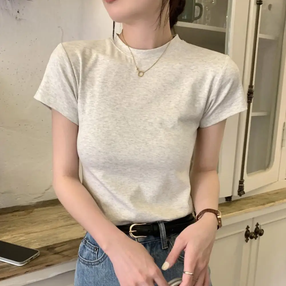 Women Solid Color T-shirt Elegant Round Neck Top Stylish Women's Slim Fit T-shirt Soft O-neck Pullover Top Solid for Streetwear
Women Solid Color T-shirt Elegant Round Neck Top Stylish Women's Slim Fit T-shirt Soft O-neck Pullover Top Solid for Streetwear