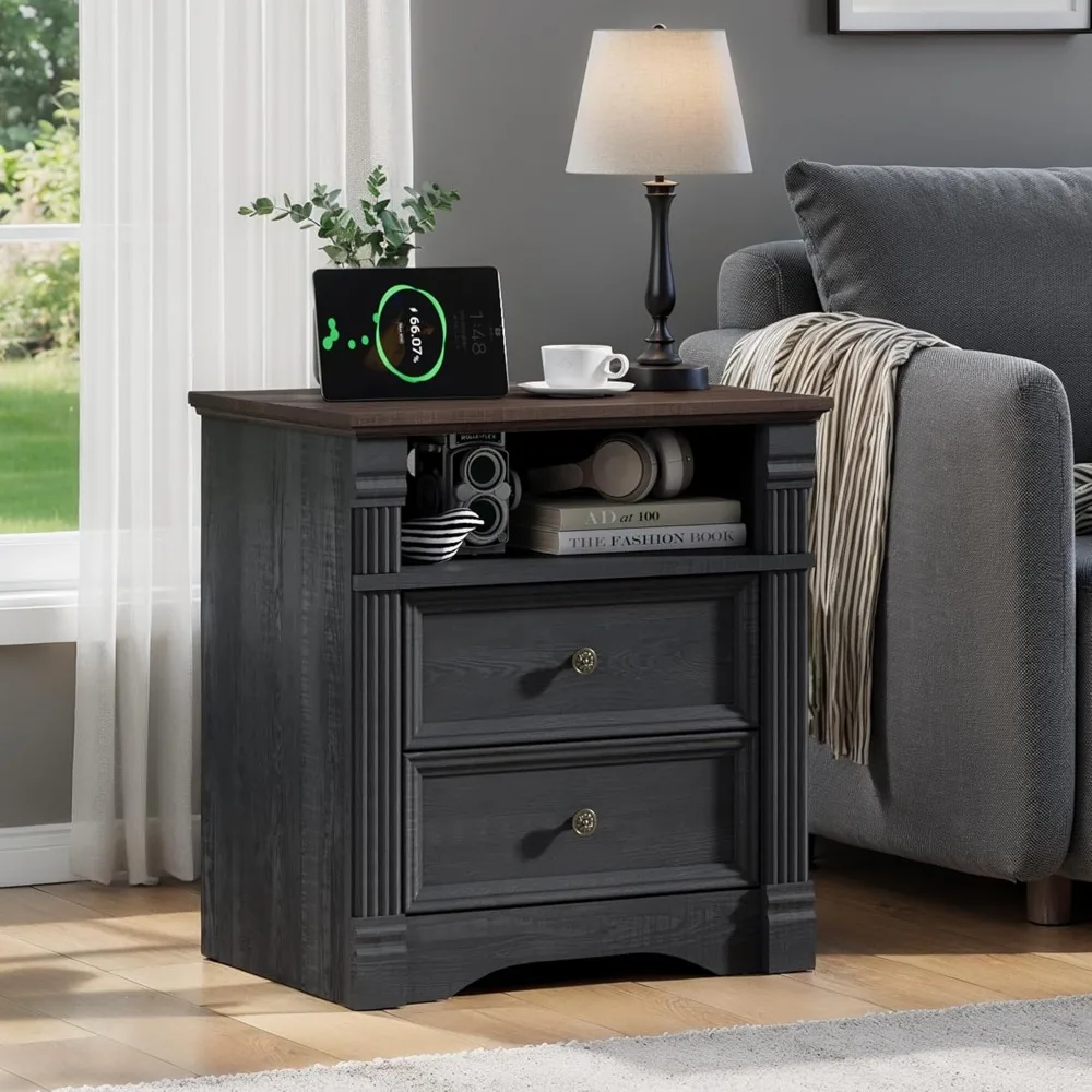 Farmhouse Nightstands with Charging Station, Table with Drawer and Storage Shelf, Wood Pilasters and Metal Handles, Vintage
Farmhouse Nightstands with Charging Station, Table with Drawer and Storage Shelf, Wood Pilasters and Metal Handles, Vintage