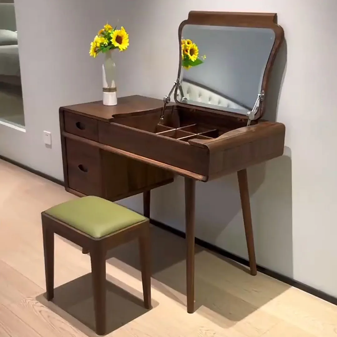 North American black walnut flip dresser modern simple light luxury solid wood makeup table bedroom makeup mirror makeup stool
North American black walnut flip dresser modern simple light luxury solid wood makeup table bedroom makeup mirror makeup stool
