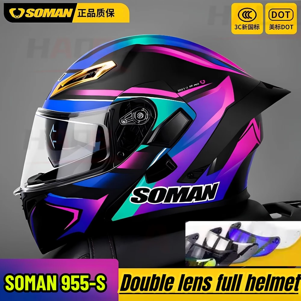 SOMAN 955-S DOT Approved Motorcycle Helmet Full Face Helmet Double Visor Flip Up Motocross Helmet Four Seasons Universal
SOMAN 955-S DOT Approved Motorcycle Helmet Full Face Helmet Double Visor Flip Up Motocross Helmet Four Seasons Universal