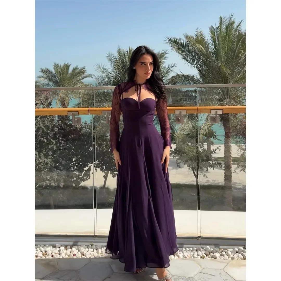Purple Chiffon Lace Long Bespoke Occasion Gown Evening Dresses Pastrol Unisex Jersey Retro Dubai Saudi Arabic Prom Customized
Purple Chiffon Lace Long Bespoke Occasion Gown Evening Dresses Pastrol Unisex Jersey Retro Dubai Saudi Arabic Prom Customized