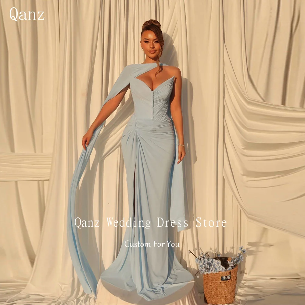 Qanz Sky Blue Chiffon Evening Dresses High Slit Women's Wedding Party Attire Cloak Long Women Formal Occasion Gowns Customized
Qanz Sky Blue Chiffon Evening Dresses High Slit Women's Wedding Party Attire Cloak Long Women Formal Occasion Gowns Customized