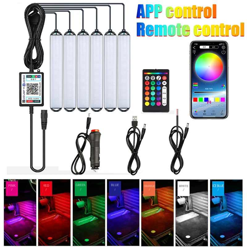 6pcs Car Led Foot Ambient With USB Cigarette Lighter Backlight Music Control App RGB Auto Interior Decorative Atmosphere Lights
6pcs Car Led Foot Ambient With USB Cigarette Lighter Backlight Music Control App RGB Auto Interior Decorative Atmosphere Lights