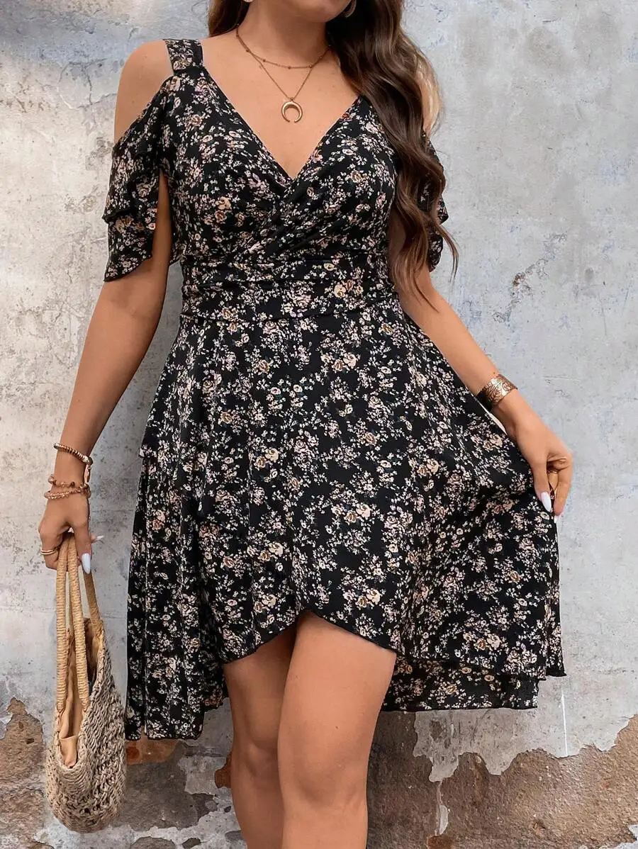 Boho Floral Print Off Shoulder Wrap Dress For Summer
Boho Floral Print Off Shoulder Wrap Dress For Summer