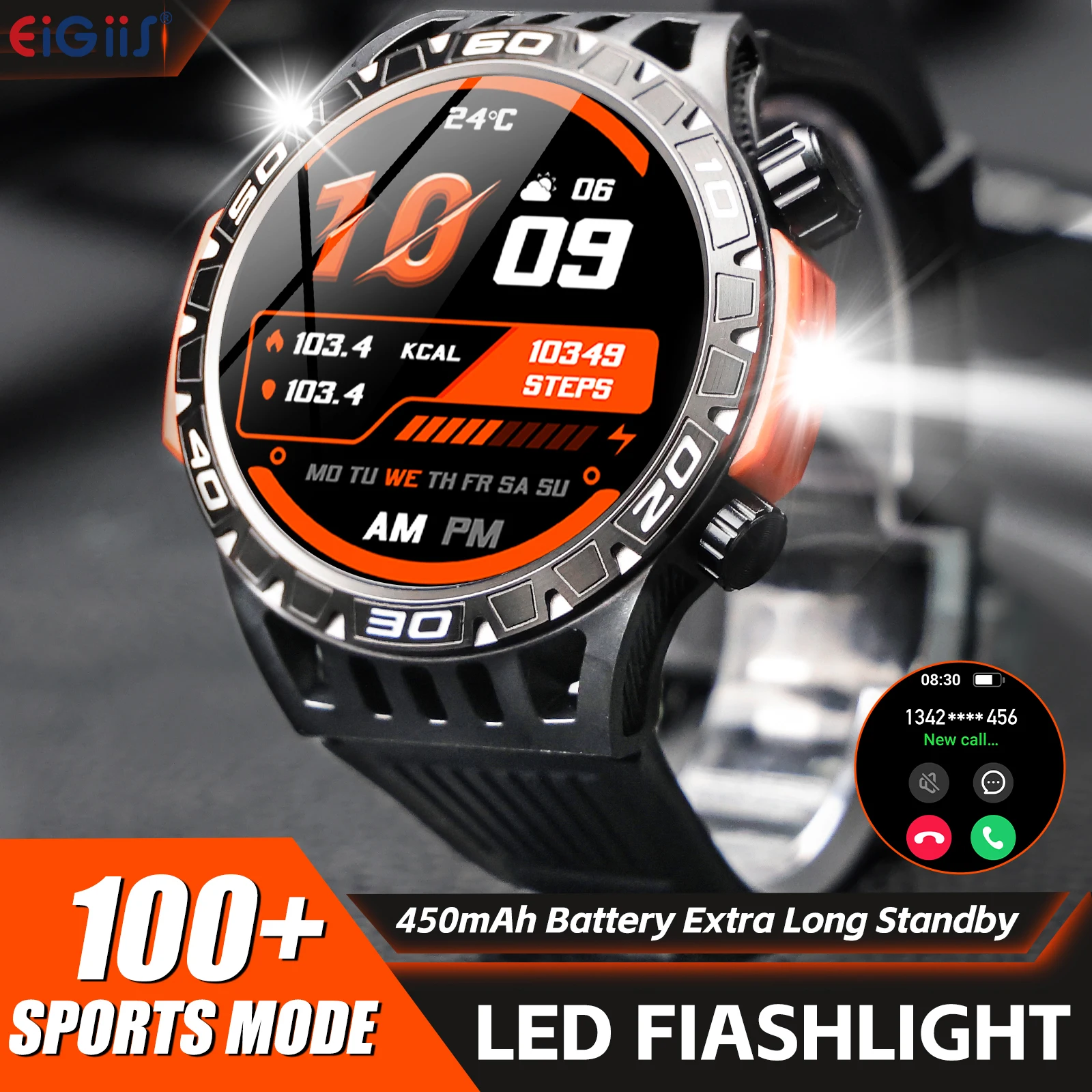 EIGIIS Smart Watches For Men with LED Flashlight Compass with 450mAh Battery 100+Sports Modes Heart Rate 3ATM Waterproof Watch
EIGIIS Smart Watches For Men with LED Flashlight Compass with 450mAh Battery 100+Sports Modes Heart Rate 3ATM Waterproof Watch