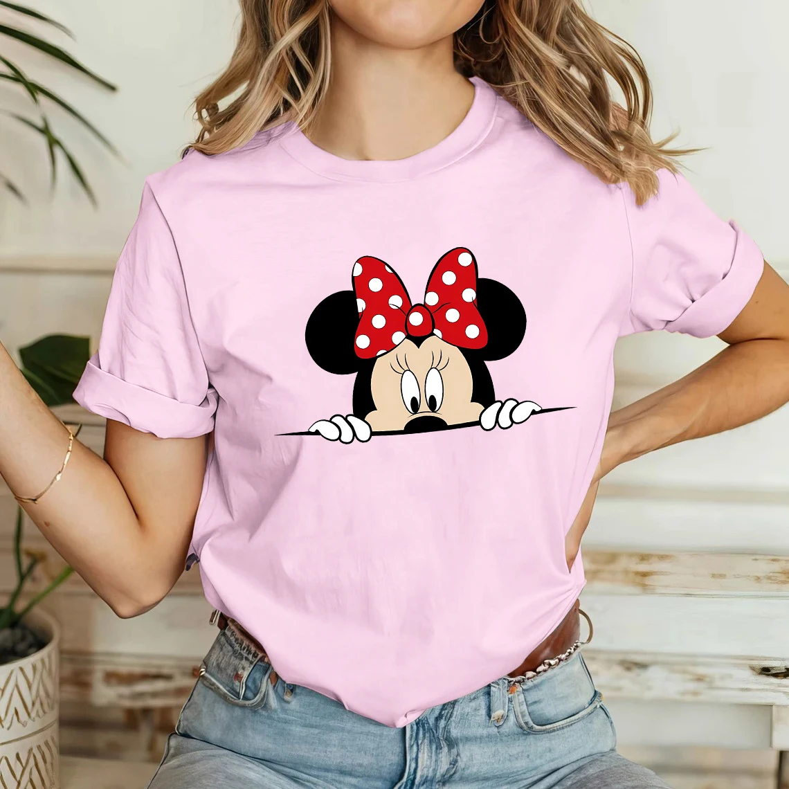 Disney Minnie Mouse Cute and Playful Logo Short-Sleeved Women's Pink T-Shirt Home Leisure Outdoor Sports Shirt
Disney Minnie Mouse Cute and Playful Logo Short-Sleeved Women's Pink T-Shirt Home Leisure Outdoor Sports Shirt