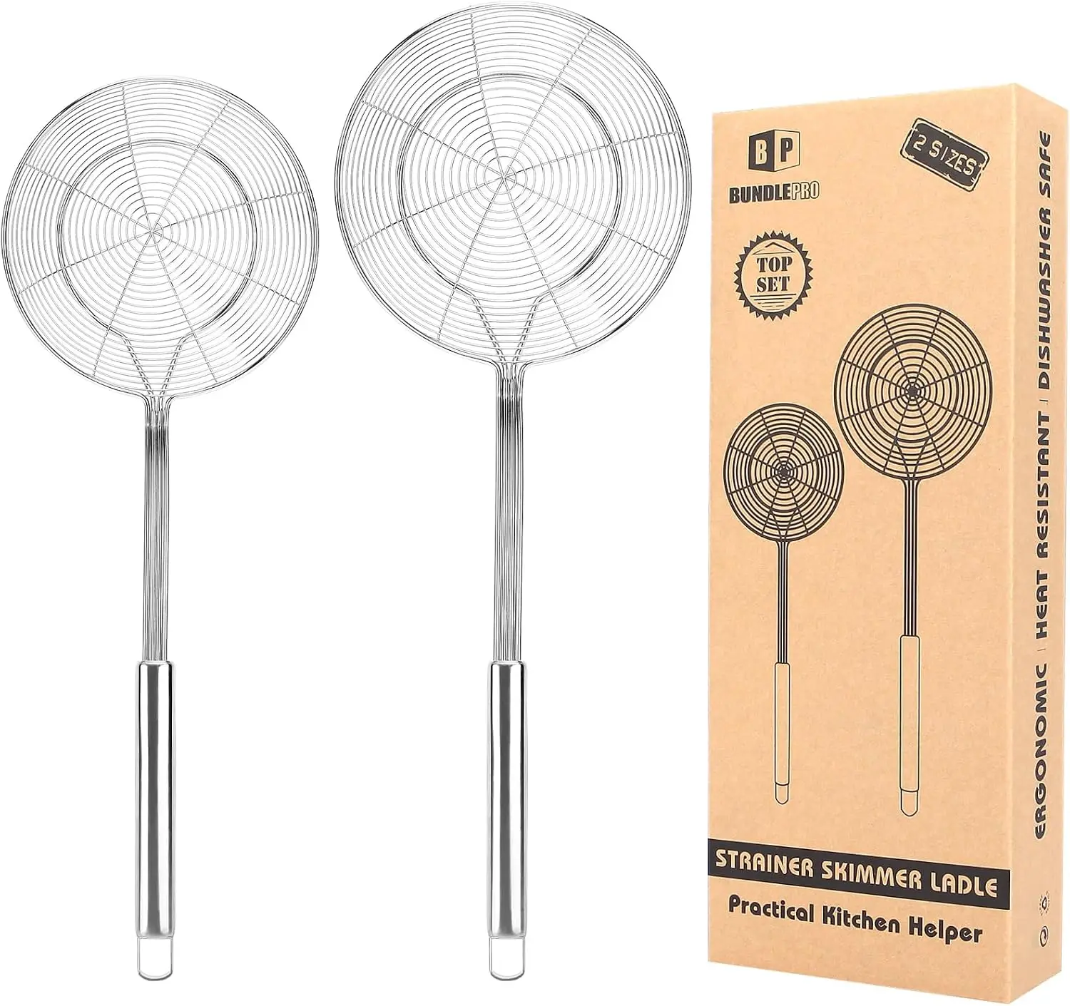 Large Stainless Steel Spider Strainer Long Handle, 2 Pack | Skimmer Basket, Ladle Strainers for Frying, Boiling Noodles, Dumplings, Pasta
Large Stainless Steel Spider Strainer Long Handle, 2 Pack | Skimmer Basket, Ladle Strainers for Frying, Boiling Noodles, Dumplings, Pasta