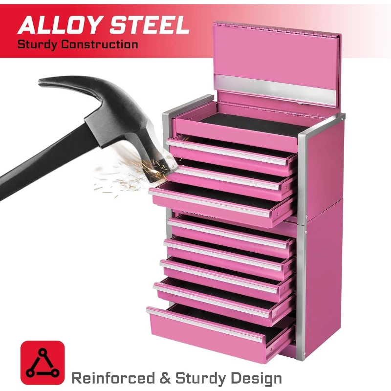 Rolling Pink 8 Drawer Tool Box Heavy Duty Steel Stackable Tool Chest with Lockable Drawers for Garage Workshop
Rolling Pink 8 Drawer Tool Box Heavy Duty Steel Stackable Tool Chest with Lockable Drawers for Garage Workshop