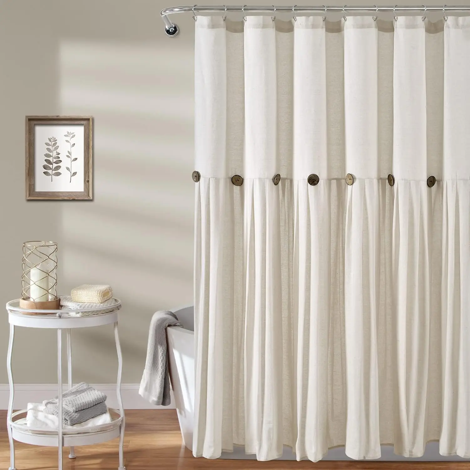Extra Long White Linen Button Shower Curtain, 72x84 Inches, Farmhouse Bathroom Decor
Extra Long White Linen Button Shower Curtain, 72x84 Inches, Farmhouse Bathroom Decor