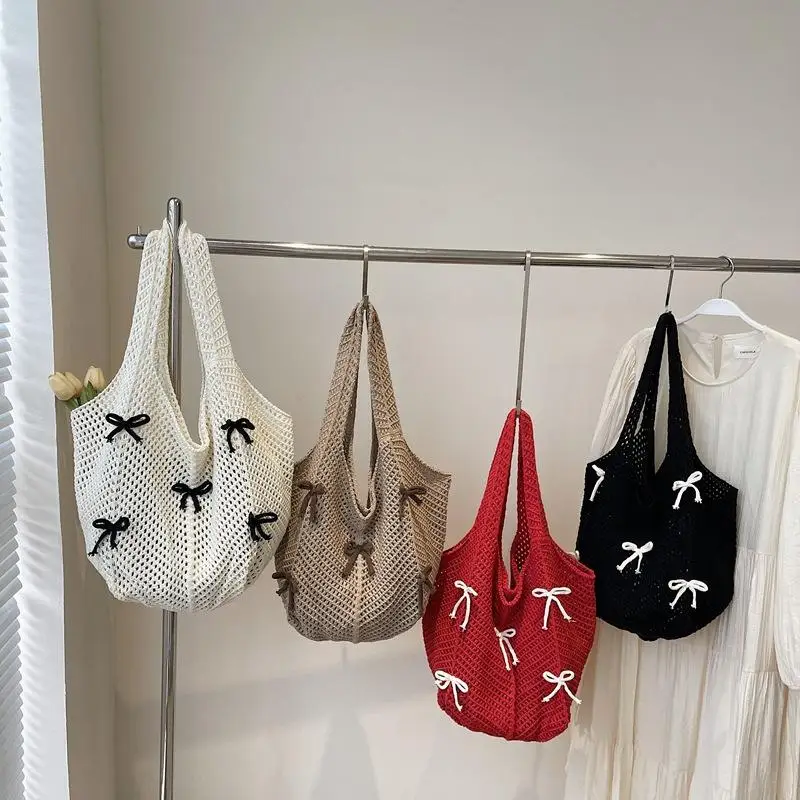 New Khaki Bow Vintage Knit Hollow Bag High Quality Woven Beach Daily Bag Large Capacity Wear Shoulder Bag Ladies Hand Bags
New Khaki Bow Vintage Knit Hollow Bag High Quality Woven Beach Daily Bag Large Capacity Wear Shoulder Bag Ladies Hand Bags