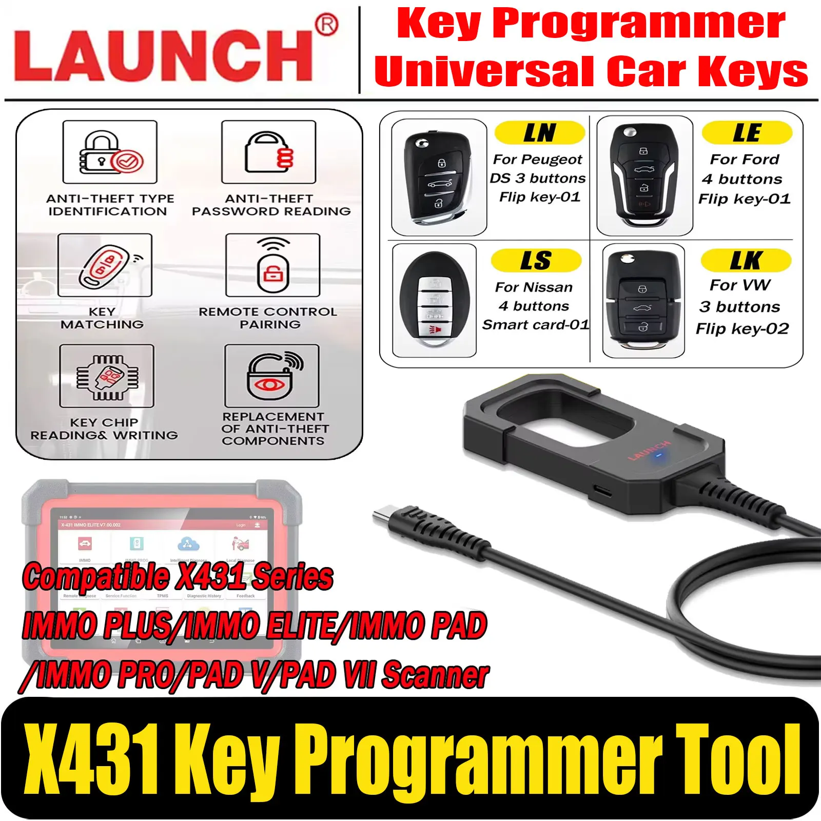 2026 Launch X431 Key Programmer Tool work with X431 Full Series PAD V/ IMMO PLUS/ IMMO ELITE 4 Keys Set IMMO Programming Tools
2026 Launch X431 Key Programmer Tool work with X431 Full Series PAD V/ IMMO PLUS/ IMMO ELITE 4 Keys Set IMMO Programming Tools
