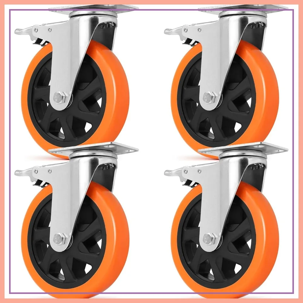 6 Inch Caster Wheels with Dual Locking, Set of 4 Heavy Duty 2400lbs, Premium Polyurethane No Noise Wheels for Cart, Workbench
6 Inch Caster Wheels with Dual Locking, Set of 4 Heavy Duty 2400lbs, Premium Polyurethane No Noise Wheels for Cart, Workbench