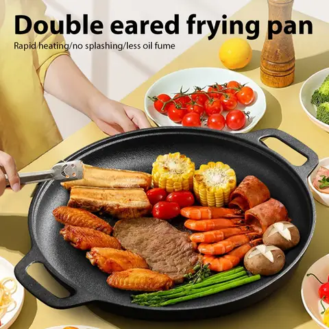 Cast Iron Frying Pan Non-stick Grill pan Pizza Egg Pancake Pot Vegetable Steak Skillet Kitchen Flat Pan Omelette Outdoor Cooking