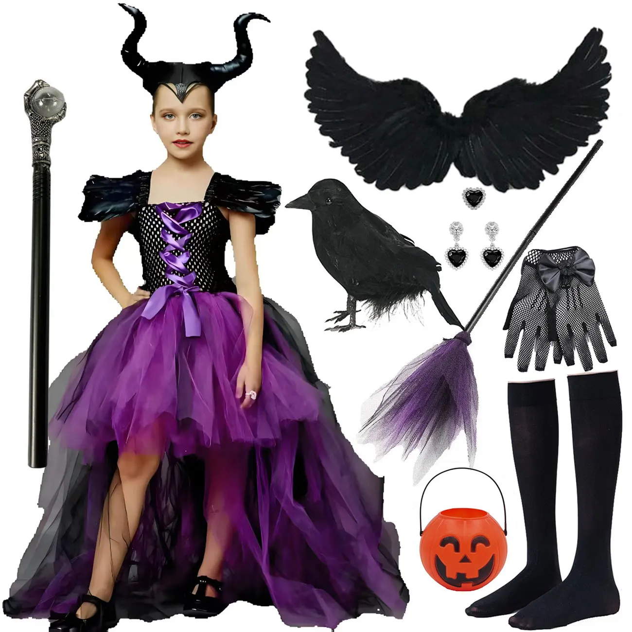 2025 Halloween Girls Cosplay Maleficent Classic Horror Witch Lace Puffy Dress Clothing Diaval + Magic Wand Wings Pumpkin Set
2025 Halloween Girls Cosplay Maleficent Classic Horror Witch Lace Puffy Dress Clothing Diaval + Magic Wand Wings Pumpkin Set
