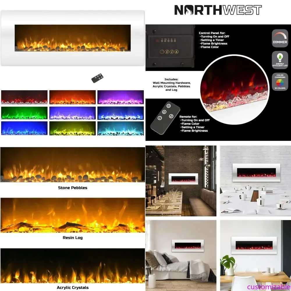 50-дюймовый настенный электрический камин с изменяющим цвет LED-пламенем и пультом дистанционного управления - от Northwest White Edition
50-дюймовый настенный электрический камин с изменяющим цвет LED-пламенем и пультом дистанционного управления - от Northwest White Edition