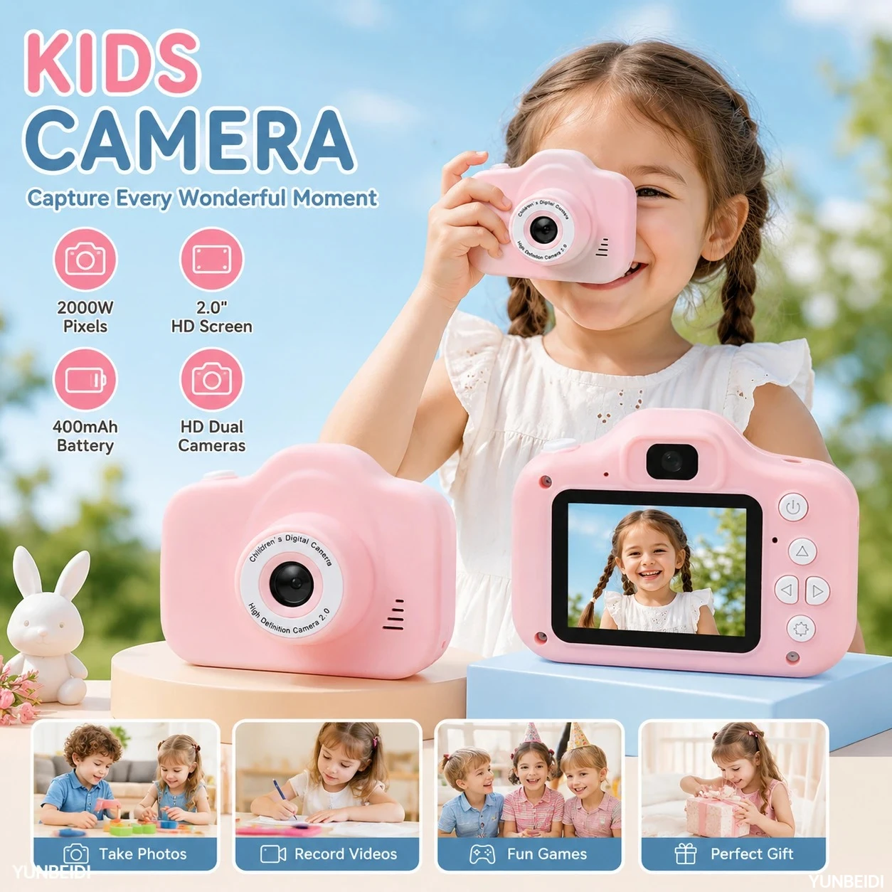 Children's Camera 2.0-inch High-definition Digital Video Camera with 64GB Memory Card Mini Camera Children's Birthday Gift Toy
Children's Camera 2.0-inch High-definition Digital Video Camera with 64GB Memory Card Mini Camera Children's Birthday Gift Toy