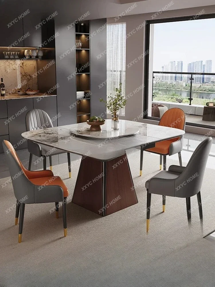 A Telescopic square rock slab dining table Small apartment dining table with turntable integrated
A Telescopic square rock slab dining table Small apartment dining table with turntable integrated