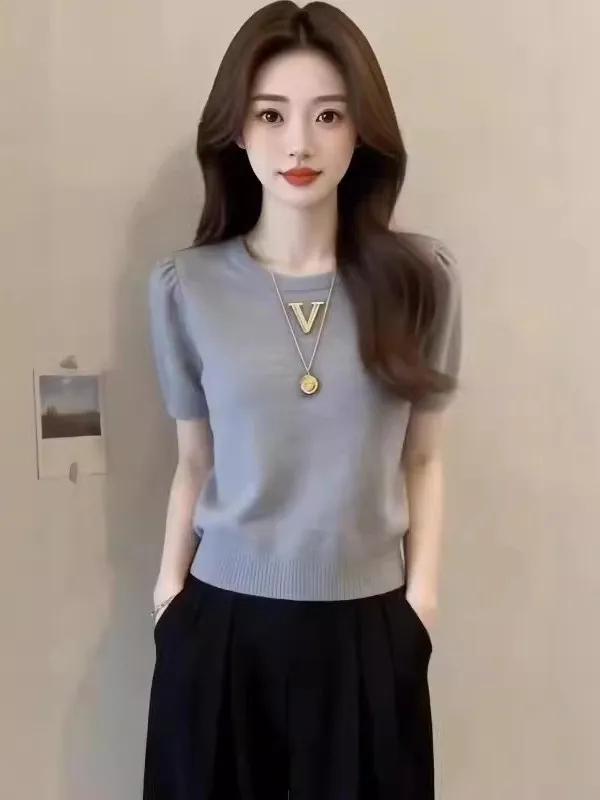 Loose Fit round Neck Short Sleeve Knitted T-Shirt Women's Summer New Style Fashionable Anti-Aging Versatile Slimming Top
Loose Fit round Neck Short Sleeve Knitted T-Shirt Women's Summer New Style Fashionable Anti-Aging Versatile Slimming Top