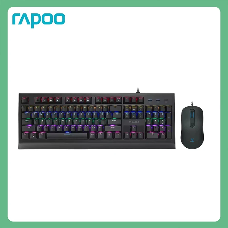 Rapoo V185 Wired Keyboard and Mouse Set 104-key Mechanical for Gaming, Cool Color Mixing Backlight Systems, Wearproof Black 
Rapoo V185 Wired Keyboard and Mouse Set 104-key Mechanical for Gaming, Cool Color Mixing Backlight Systems, Wearproof Black