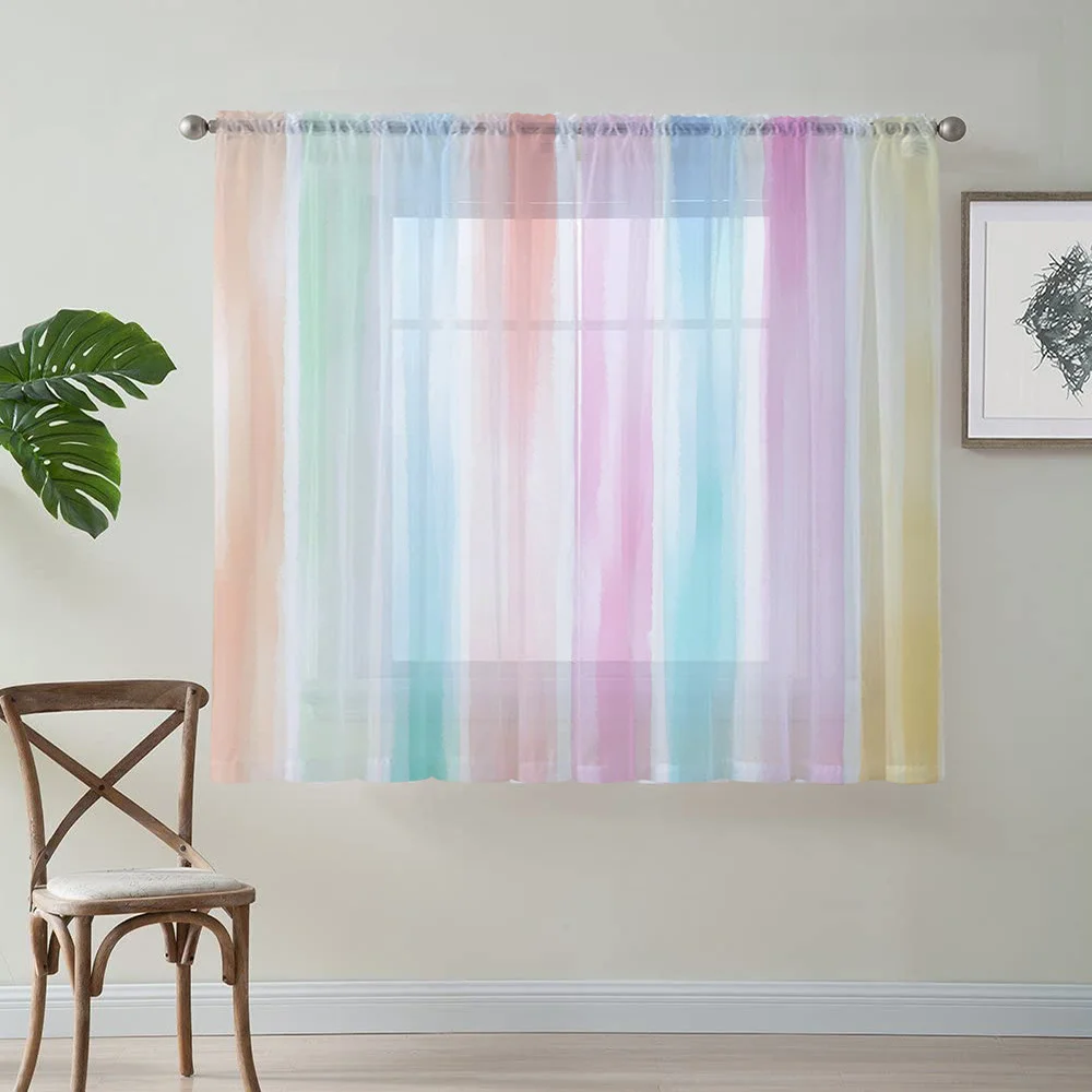 2PCS Sheer Curtains, Watercolor Rainbow Gradient Vertical Stripes, Pastel Aesthetic Style, Suitable for Bedroom & Living Room
2PCS Sheer Curtains, Watercolor Rainbow Gradient Vertical Stripes, Pastel Aesthetic Style, Suitable for Bedroom & Living Room