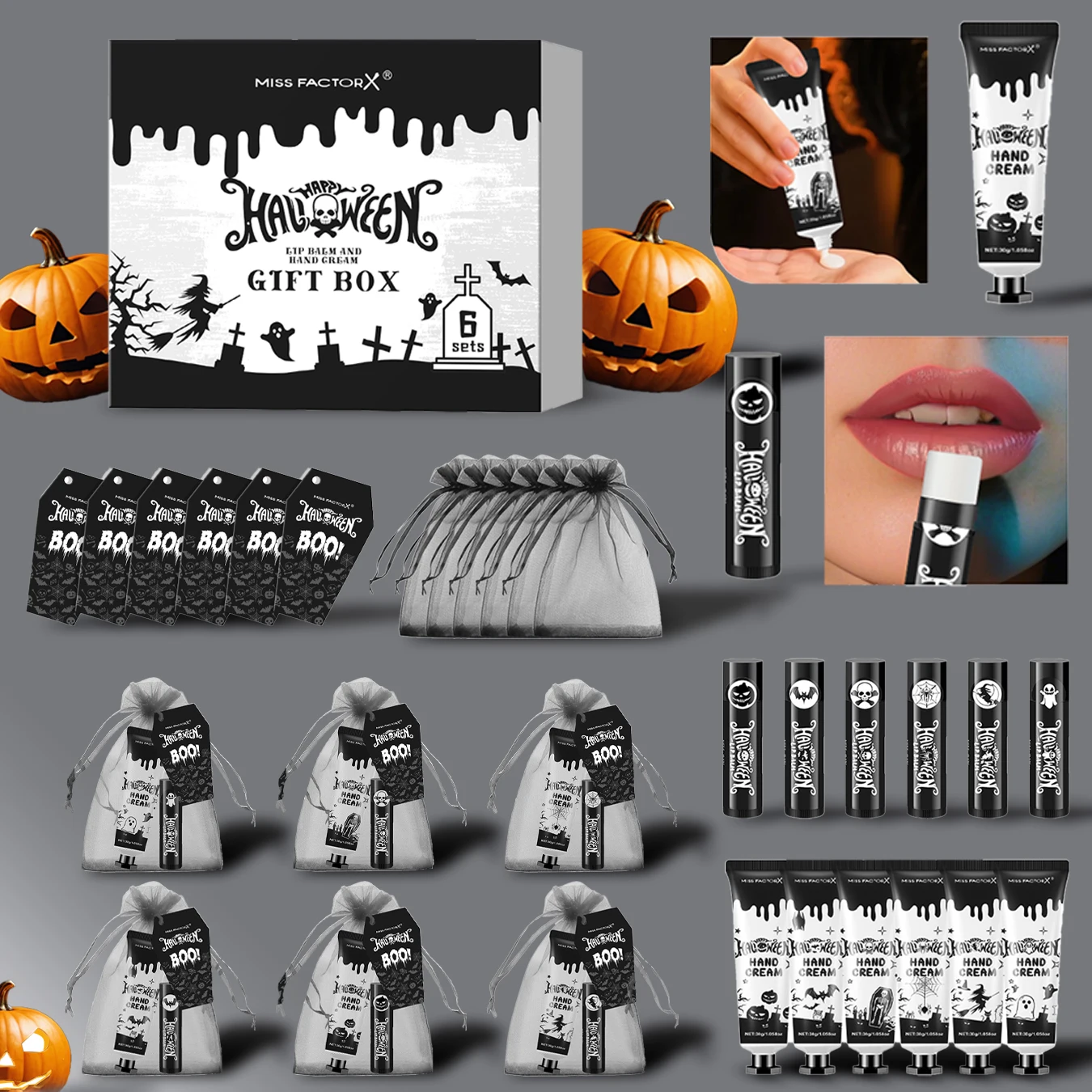Подарочный набор на Хэллоуин из 24 предметов (6 кремов для рук + 6 помады) Каждый набор включает в себя открытку на Хэллоуин и подарочный пакет из пряжи
Подарочный набор на Хэллоуин из 24 предметов (6 кремов для рук + 6 помады) Каждый набор включает в себя открытку на Хэллоуин и подарочный пакет из пряжи