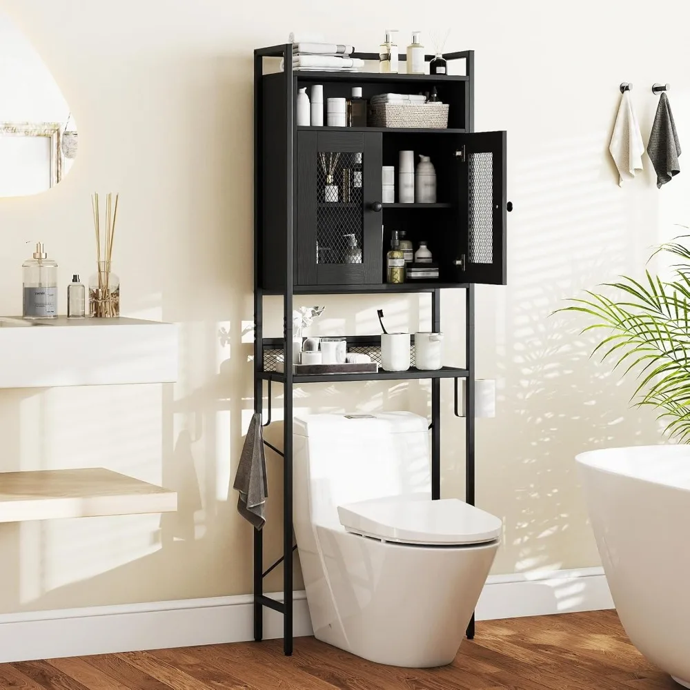 Over The Toilet Storage Cabinet, 5-Tier Freestanding Space Saver w/Metal Stand, Mesh Grid Doors, Toilet Paper, Customized
Over The Toilet Storage Cabinet, 5-Tier Freestanding Space Saver w/Metal Stand, Mesh Grid Doors, Toilet Paper, Customized