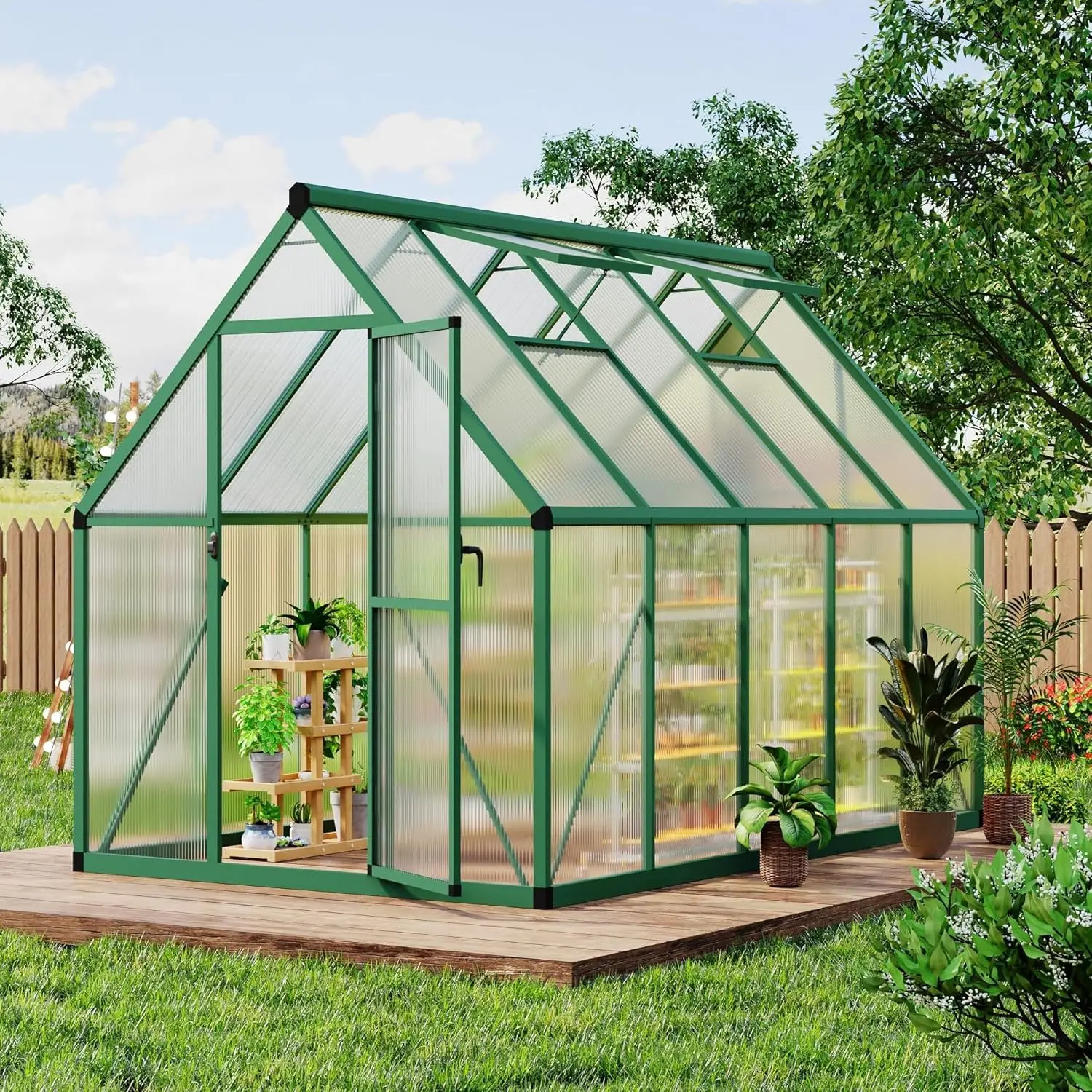 6 x 9 FT Walk-in Outdoor Greenhouse with Polycarbonate Panels, Heavy Duty Aluminum Frame Greenhouse Kit, Customized
6 x 9 FT Walk-in Outdoor Greenhouse with Polycarbonate Panels, Heavy Duty Aluminum Frame Greenhouse Kit, Customized