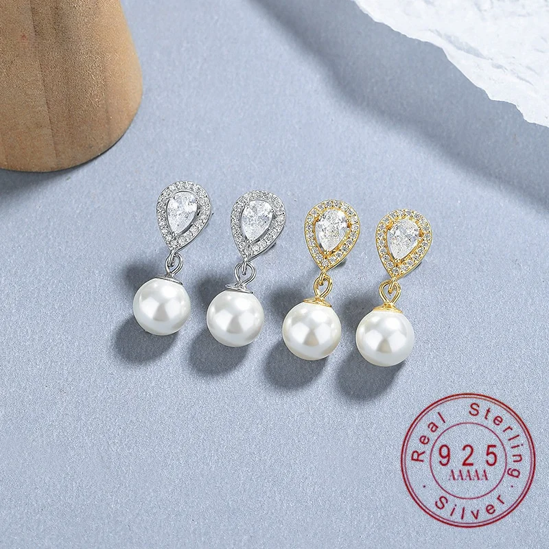Real 925 Sterling Silver Teardrop Cubic Zirconia Pearl Earrings Hypoallergenic Dangle Earrings for Brides Party Daily Jewelry
Real 925 Sterling Silver Teardrop Cubic Zirconia Pearl Earrings Hypoallergenic Dangle Earrings for Brides Party Daily Jewelry
