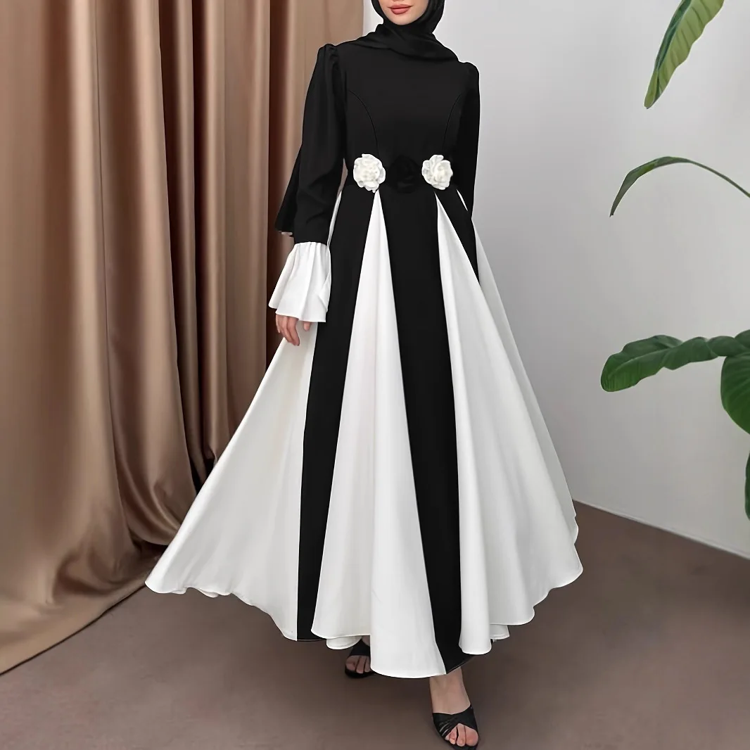 Ближний Восток 2025 г., новое модное женское платье трапециевидной формы контрастного цвета, простое повседневное модное элегантное платье с круглым вырезом и поясом, женская одежда
Ближний Восток 2025 г., новое модное женское платье трапециевидной формы контрастного цвета, простое повседневное модное элегантное платье с круглым вырезом и поясом, женская одежда