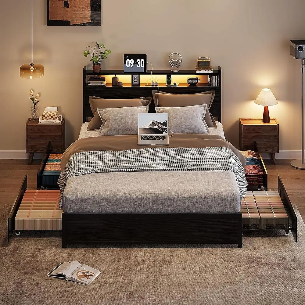 VINGLI Queen Platorm Bed e with 4 Storage Ders and Adjustable board Shel, Metal Bed with Charging Station and LED Lights, No Box
VINGLI Queen Platorm Bed e with 4 Storage Ders and Adjustable board Shel, Metal Bed with Charging Station and LED Lights, No Box