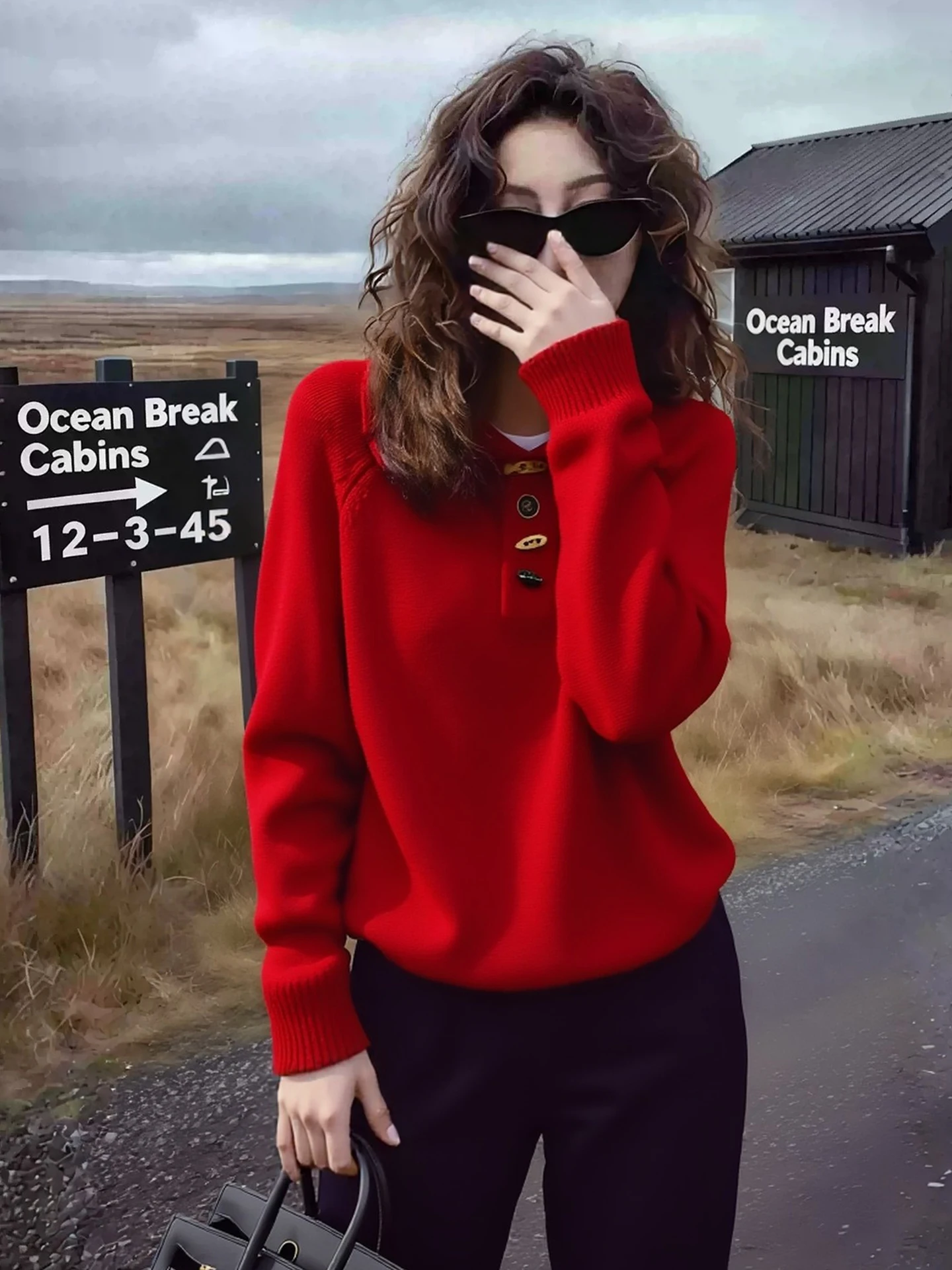 Elegant Red Knitted Sweater with Button Detail Long Sleeve Turn-down Collar New Year Fashionable Women's Spring Clothing
Elegant Red Knitted Sweater with Button Detail Long Sleeve Turn-down Collar New Year Fashionable Women's Spring Clothing