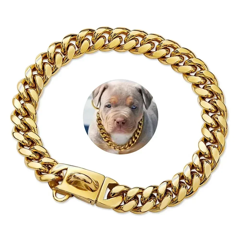 Strong Stainless Steel Gold Large Dog Collar with Safety Buckle 14MM Cuban Link Chain Training Necklace Walk Doberman Titanium
Strong Stainless Steel Gold Large Dog Collar with Safety Buckle 14MM Cuban Link Chain Training Necklace Walk Doberman Titanium